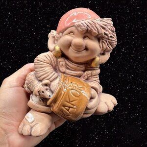 Vintage Jie Gantofta Sweden Pottery Figurine Boy With Dog Eva Jarenskco 6”T 5”W